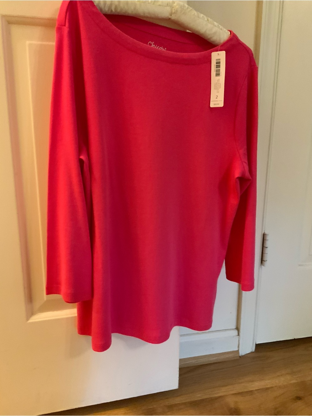 Chico's Hot Pink Long-Sleeve Boatneck Top